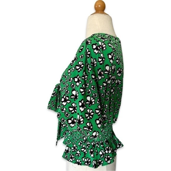 Topshop Green Floral Top Tie Front Peplum Top V-Neck - Picture 6 of 9
